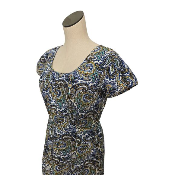 J Crew Dolores Silk Sheath Dress Peacock Paisley Print Size 6 Short Sleeve‎ Blue - Picture 8 of 14